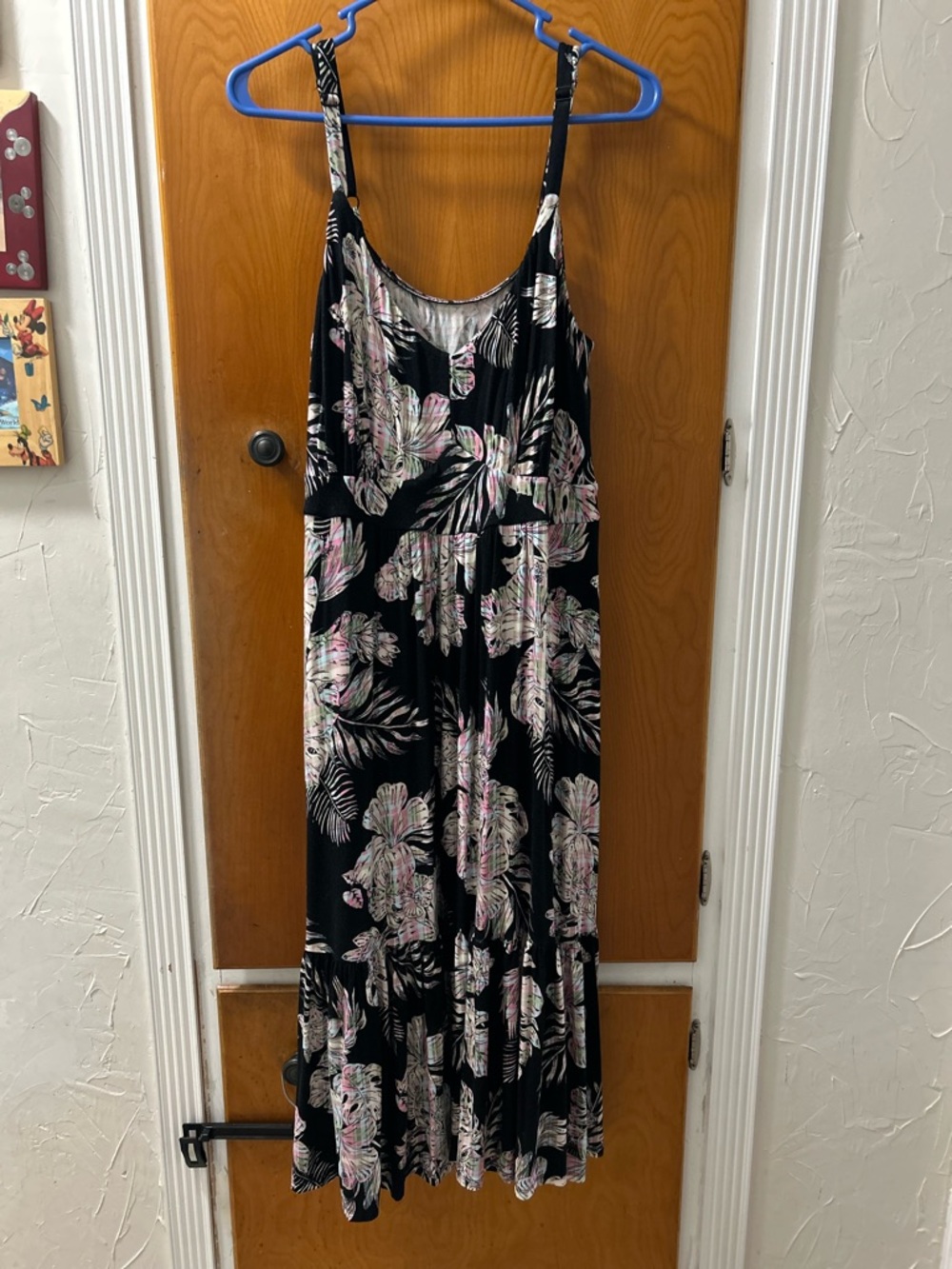 Torrid Black Tropical Floral Maxi Dress with Pink & Cream Leaves